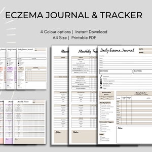 Eczeemdagboek, Eczeemtracker, Gezondheidsdagboek, Huidverzorging, Maandelijkse tracker, Dagboek, Tracker, Maandelijks sjabloon, Huidverzorgingssjabloon, Eczeem