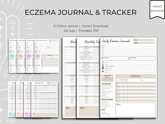 Eczema Journal, Eczema Tracker, Health Journal, Skin Care, Monthly Tracker, Journal, Tracker, Monthly Template, Skincare Template, Eczema