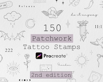 150 Flash Tattoo Procreate Bundle Tattoo, Procreate Stamp Brushes, Tattoo Stencil Designs, Tattoo Flash, Procreate Tattoo brushes, Fineline