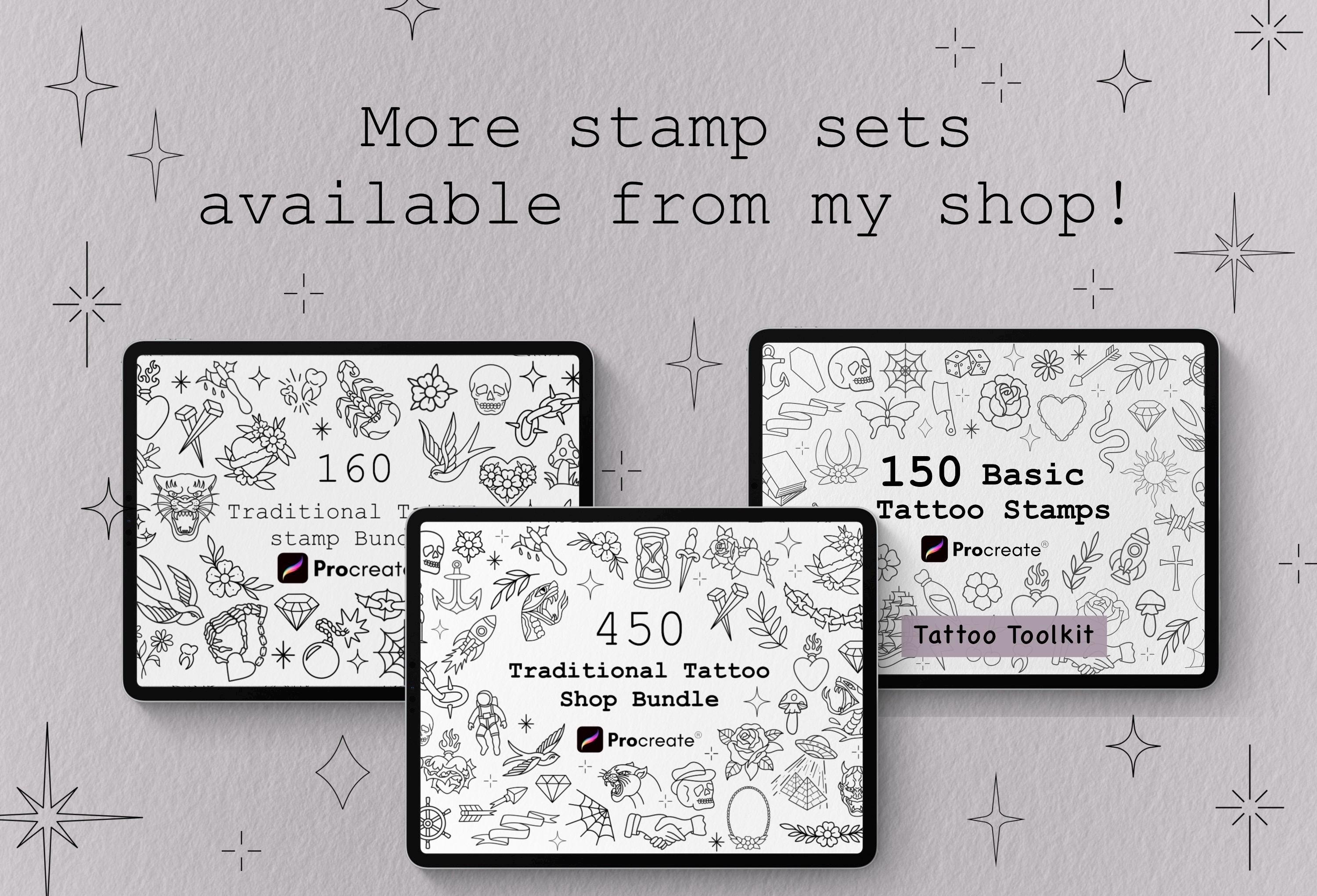 40 Traditional Tattoo Brushes Procreate Bundle, Tattoo Brush Set ...
