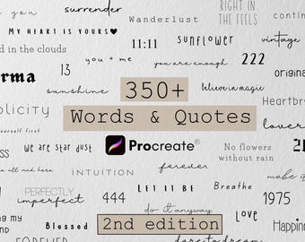 Más de 350 sellos de Procreate con palabras y citas; diseños de tatuajes flash