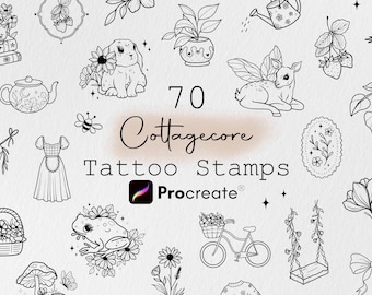 70 Cottagecore designs: Procreate stamps bundle, Farmhouse digital downloads