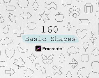 160 Basic Shapes Procreate Bundle, Shape Stamps