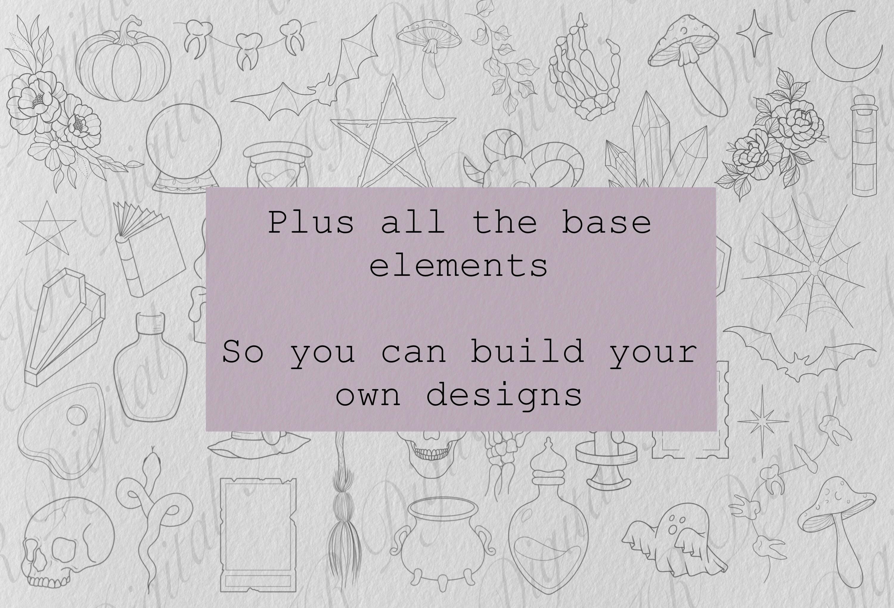 100+ Witchy Tattoo Designs Procreate Bundle, Spooky Halloween Bundle ...