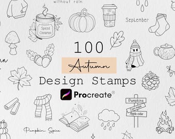 Autumn Procreate Stamps: Fall Tattoo Designs Bundle, Autumn Bundle