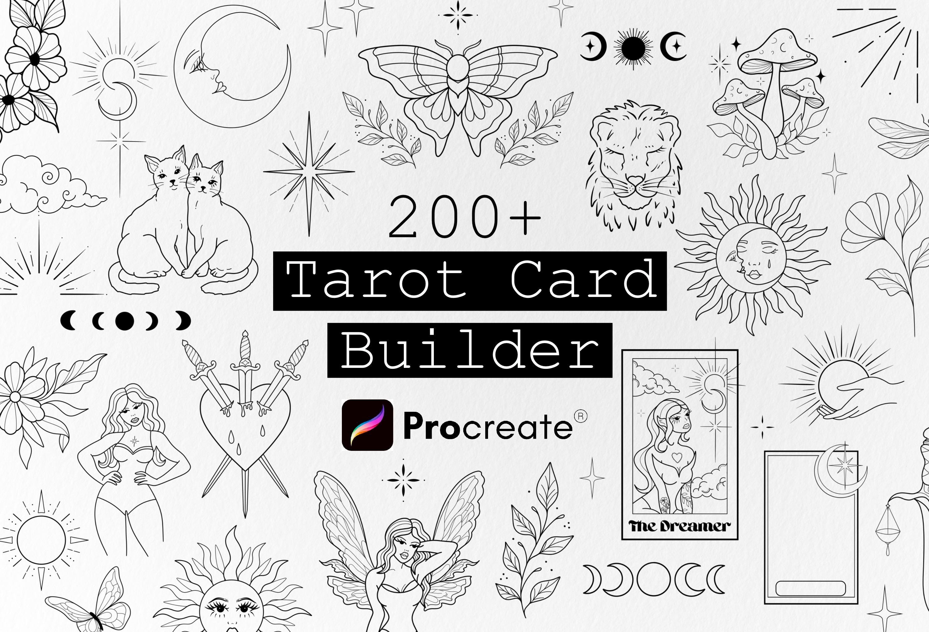 Creador de cartas de tarot – 200+ sellos y pinceles para Procreate | Elementos celestiales, góticos y tattoo