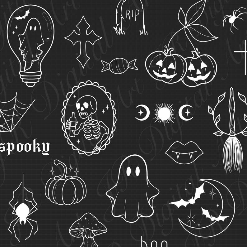 100+ Halloween Bundle Procreate Stamps, Tattoo Brush Set, Tattoo ...