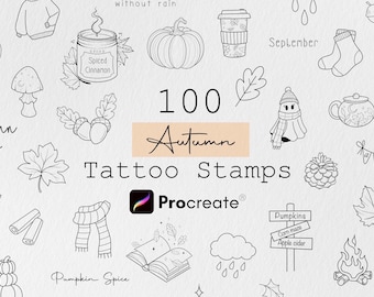 Autumn Procreate Stamps: Fall Tattoo Designs Bundle, Autumn Bundle