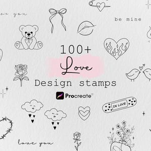 Mais de 100 carimbos de tatuagem de amor para Procreate, desenhos de estêncil para tatuagem