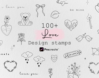 Más de 100 sellos de tatuajes de amor para Procreate, diseños de plantillas para tatuajes