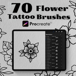 70 Flower Tattoo Designs, Brushes Procreate Bundle, Procreate Brush, Stamp Brushes, Floral Tattoo, Floral Stamp, Procreate Flower Brush