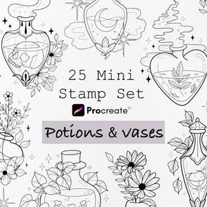 25 Potion & Vase Tattoo Procreate Bundle, Tattoo Pinsel Set, Procreate Stempel Pinsel, Tattoo Schablonen Designs, Witchy Potions, Tattoo Briefmarken