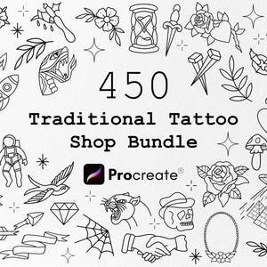 450 Traditional Tattoo Brushes Procreate Bundle, Tattoo Brush Set, Procreate Stamp Brushes, Tattoo Stencil Designs, Brush Stamps Procreate