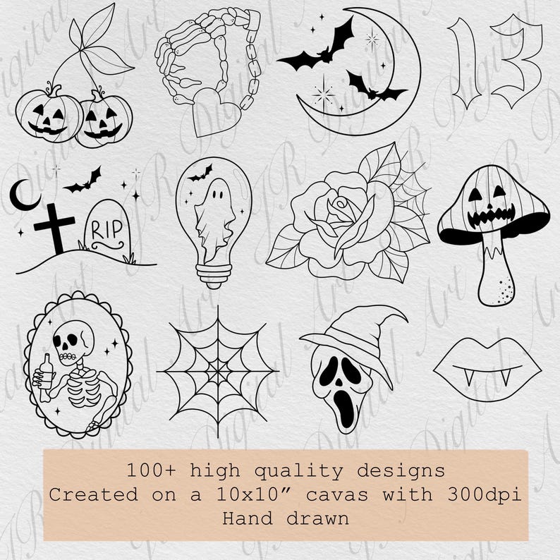 100+ Halloween Bundle Procreate Stamps, Tattoo Brush Set, Tattoo ...