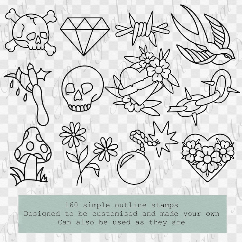 160 Traditional Tattoo Brushes Procreate Bundle, Tattoo Brush Set ...