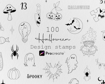 100+ Halloween Bundle Procreate Stamps, Tattoo Brush Set, Tattoo Stencil Designs, Witchy Brush Stamps