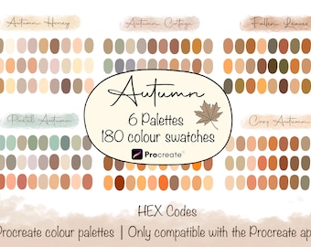 Autumn Procreate Color Palette Bundle: 180 Swatches, Fall Designs