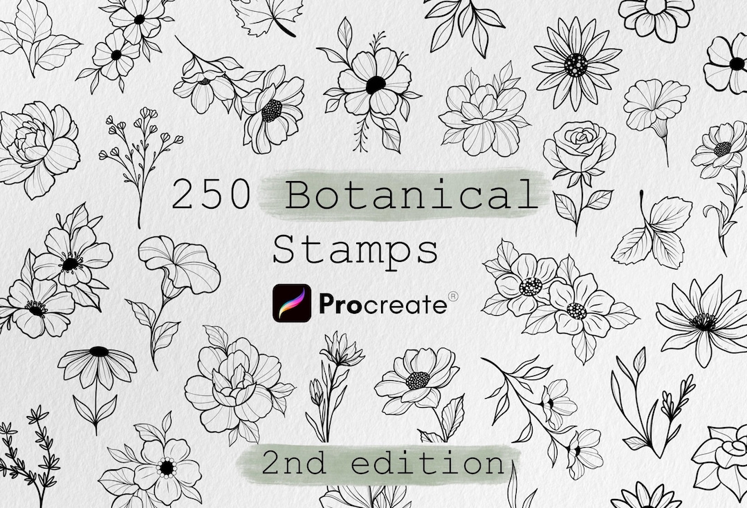 250 Botanical Designs, Brushes Procreate Bundle, Procreate Brush, Stamp ...