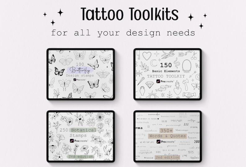 Meer dan 350 woorden en citaten als Procreate-stempels; tattoo-flashontwerpen afbeelding 9