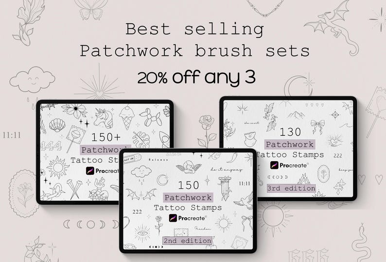 100+ Witchy Tattoo Designs Procreate Bundle, Spooky Halloween Bundle, Procreate Stamp Brushes, Tattoo Stencil Designs image 11