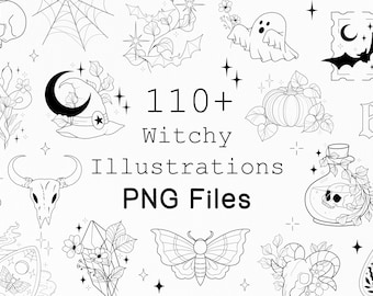 Spooky Halloween PNG Clipart Bundle: Hand-Drawn Witchcraft Designs, Spooky Bundle