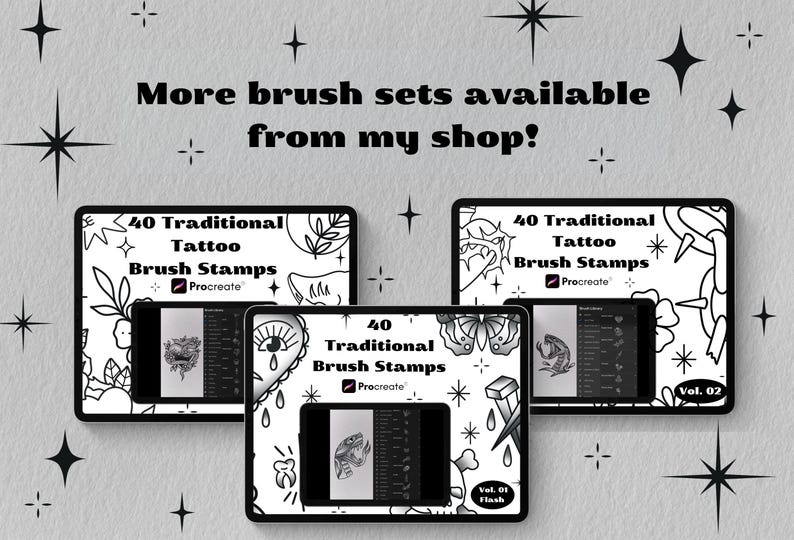 40 Traditional Tattoo Brushes Procreate Bundle, Tattoo Brush Set ...