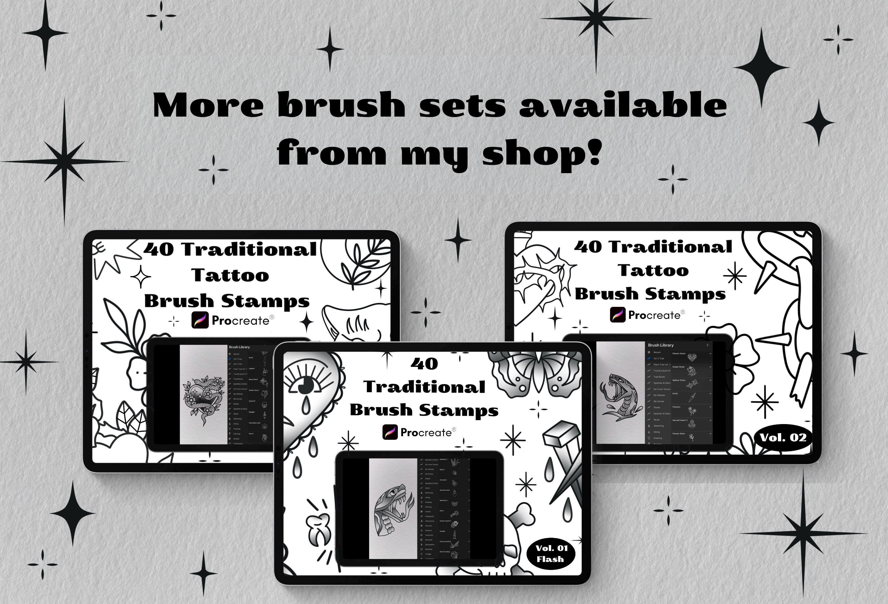 40 Traditional Tattoo Brushes Procreate Bundle, Tattoo Brush Set ...