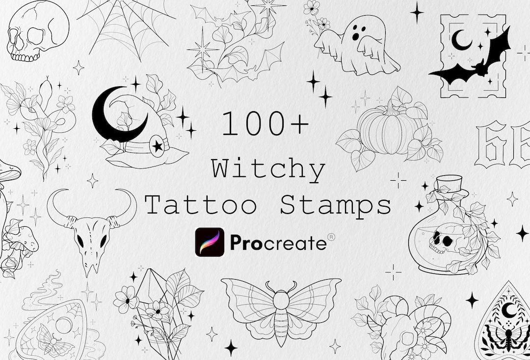 100+ Witchy Tattoo Designs Procreate Bundle, Spooky Halloween Bundle ...