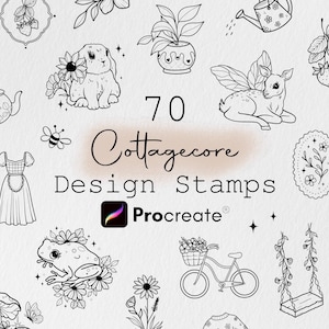 70 Cottagecore designs: Procreate stamps bundle, Farmhouse digital downloads