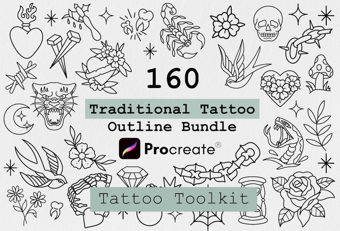 160 Traditional Tattoo Brushes Procreate Bundle, Tattoo Brush Set ...
