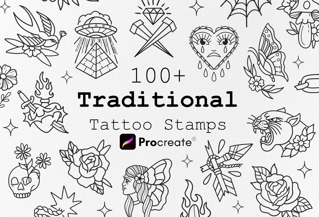 100+ Traditional Tattoo Brushes Procreate Bundle, Tattoo Brush Set ...