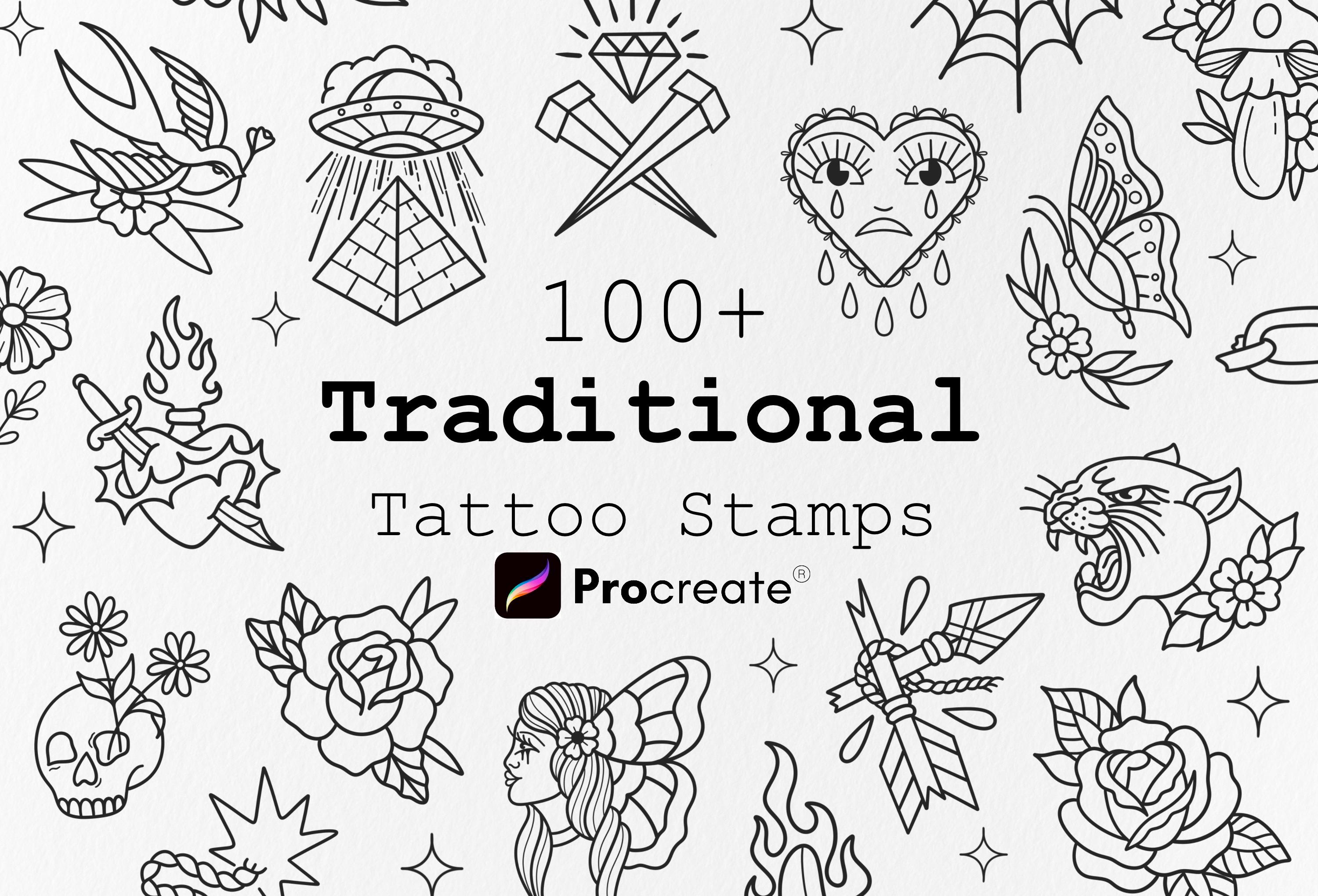 100+ Traditional Tattoo Brushes Procreate Bundle, Tattoo Brush Set ...