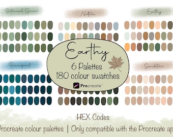 Earthy Color Palettes for Procreate, Color Palette bundle, Procreate Color Swatches, Procreate tools