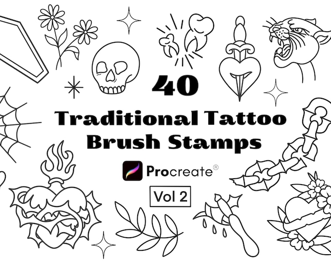 Traditional Tattoo Procreate Brush Set: 36x Tattoo Stamp Brushes ...