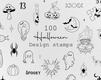 100+ Halloween Bundle Procreate Stamps, Tattoo Brush Set, Tattoo Stencil Designs, Witchy Brush Stamps