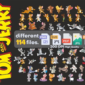 Tom and Jerry PNG Bundle | PNG Pack | Tom and Jerry Sticker | Instant Download, printable | Transparent Background | Tom and Jerry | Clipart