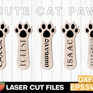 Personalisierte Laser Cut Lesezeichen Vorlage Katzenpfote Lesezeichen SVG Gravierte Lesezeichen Laser Cut Dateien Niedlichen Lesezeichen Set Glowforge Holz Kinder