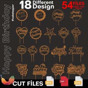 Happy Birthday Cake Topper Svg LASER DXF EPS , Birthday Cake Topper Svg , 1st birthday Cake Topper , Customizable cake topper Laser cut file