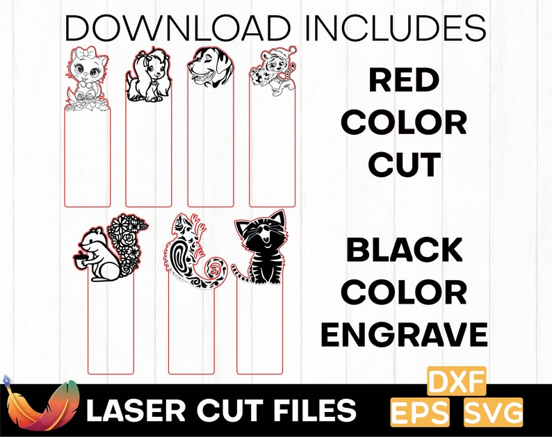 Personalized Laser bookmark Cute Laser Cut Bookmark Template, Cute Animal Bookmark, Laser Cut files, Bookmark Set, Bookmark SVG, Bookmark EPS, Bookmark DXF, Engraved Bookmark, Laser Cut Bookmark Files, Cute Bookmark Set, Glowforge files