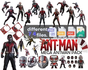 Antman SVG, Ant-Man PNG, PNG Pack, Naklejka, Clipart, Natychmiastowe pobieranie, papier cyfrowy, Przezroczyste tła, zaproszenie, Alfabet, Pakiet