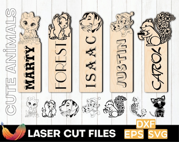 Personalized Laser Cut Bookmark Template Animal Bookmark SVG Engraved Bookmark Laser Cut Files Cute Bookmark Set Glowforge Wooden Kids Set