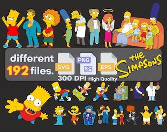 The Simpsons SVG, Simpsons PNG, PNG Pack, Naklejka, Clipart, Natychmiastowe pobieranie, Papier cyfrowy, Przezroczyste tła, Clipart, Pakiet,