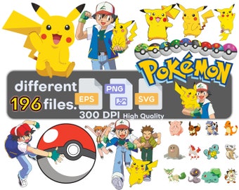 Pokemon SVG, Pokemon PNG, PNG Pack, Naklejka, Clipart, Natychmiastowe pobieranie, Papier cyfrowy, Przezroczyste tła, Clipart, Pakiet, Pikachu