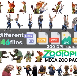 Zootopia PNG SVG-Bundle | PNG-Pack | Zootopia Aufkleber | Sofort Download, druckbar | Transparenter Hintergrund | Zootopia | Clip Art