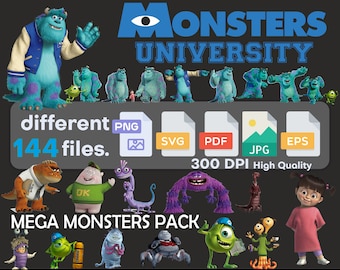 Monster university SVG, Monster university PNG, Monsters, Sticker, Clipart, Instant Download, cyfrowy papier, Transparentne tła, Bundle