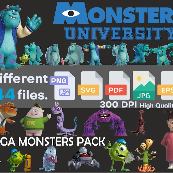 Monster university SVG, monster university PNG, Monsters, Sticker, Clipart, Instant Download, digital paper, Transparent Backgrounds, Bundle