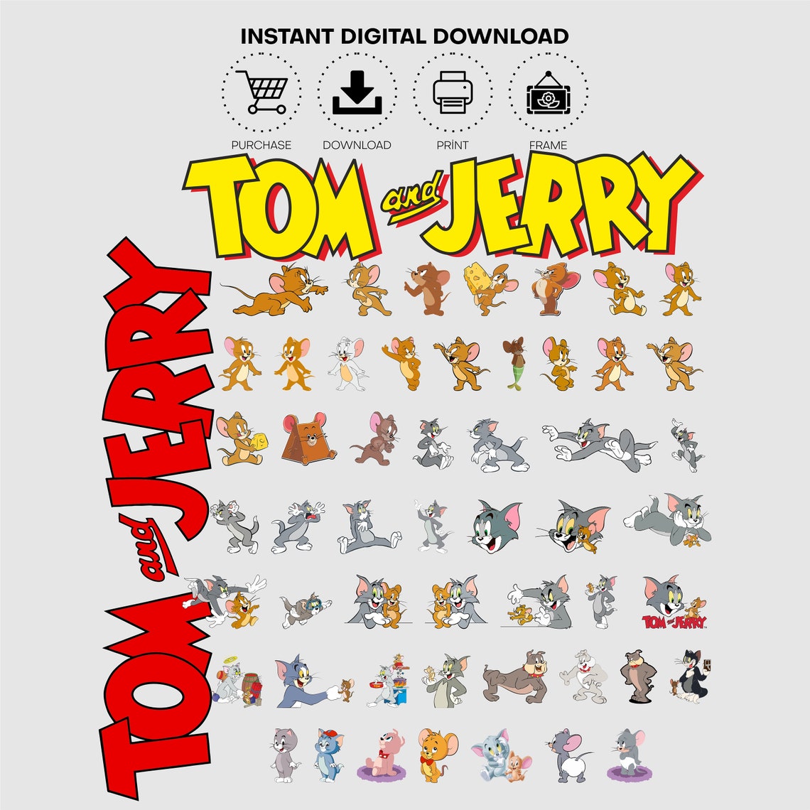 Tom and Jerry PNG Bundle | PNG Pack | Tom and Jerry Sticker | Instant ...