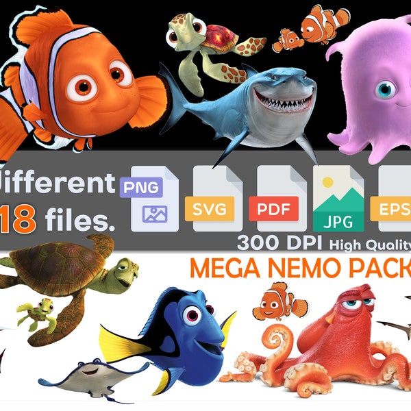 Finding NEMO PNG, Finding Nemo SVG, Nemo letter, Nemo invitation, Nemo Digital Paper, Nemo clipart, Nemo sticker, Transparent images Bundle