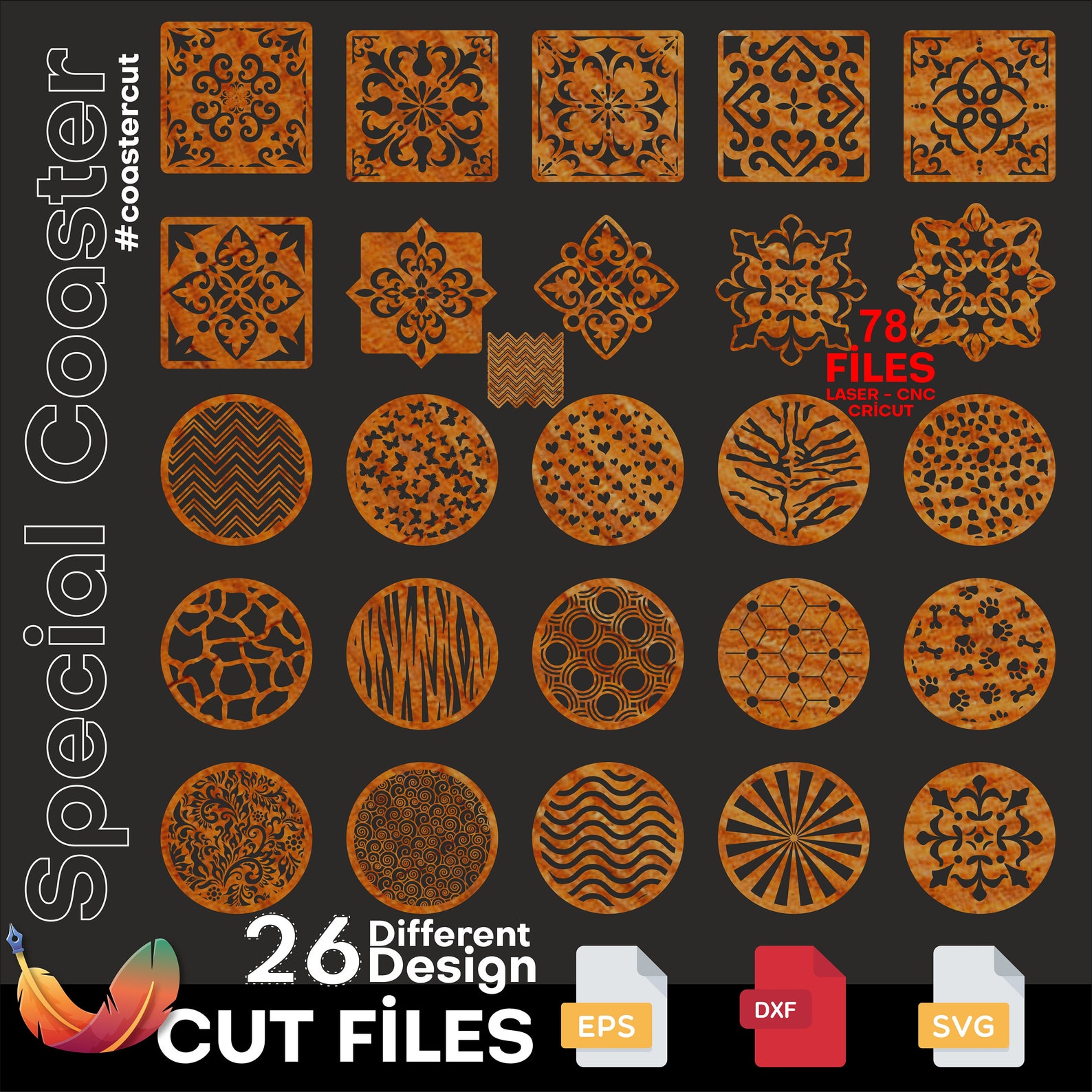 Coaster Svg Bundle DXF EPS, Drink Coaster Svg, Coffee Coaster Svg, Tea ...