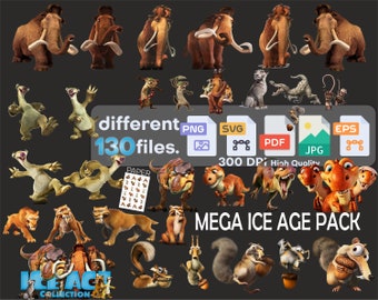 epoka lodowcowa SVG, epoka lodowcowa PNG, pakiet PNG, naklejka, clipart, natychmiastowe pobieranie, papier cyfrowy, przezroczyste tła, zaproszenie, alfabet, pakiet